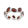 Natural garnet eternity band ring with 10 oval 4x6 mm garnet gemstones in Silver plated finish