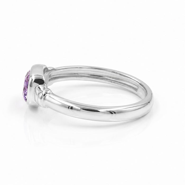 Natural cushion cut amethyst ring for women in 18K gold plated and silver plated finishes with a genuine 5×7 mm purple gemstone.