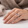Natural cushion cut amethyst ring for women in 18K gold plated and silver plated finishes with a genuine 5×7 mm purple gemstone.