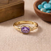 Natural cushion cut amethyst ring for women in 18K gold plated and silver plated finishes with a genuine 5×7 mm purple gemstone.