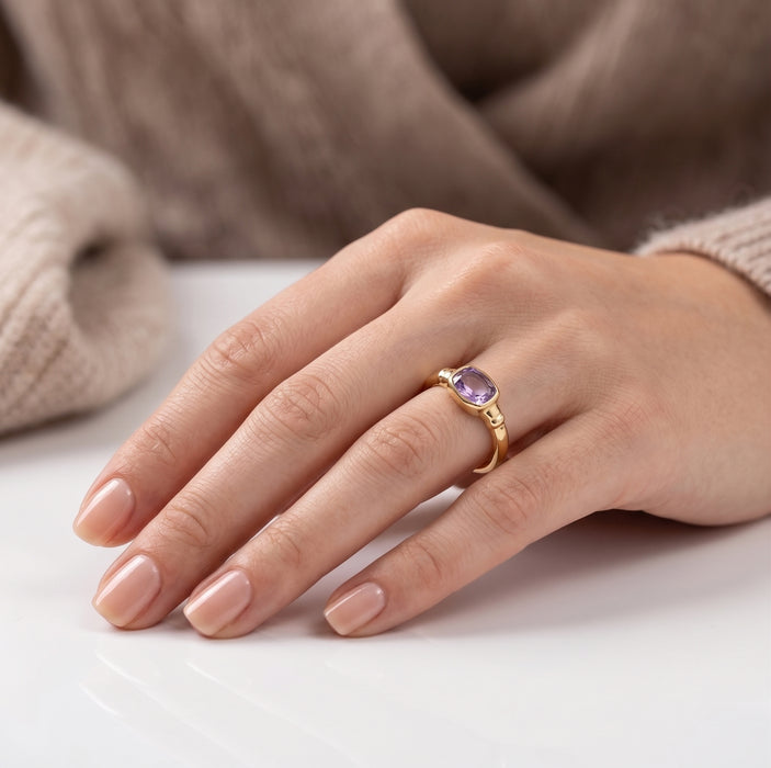 Amethyst Gold Plated Bezel Set Ring