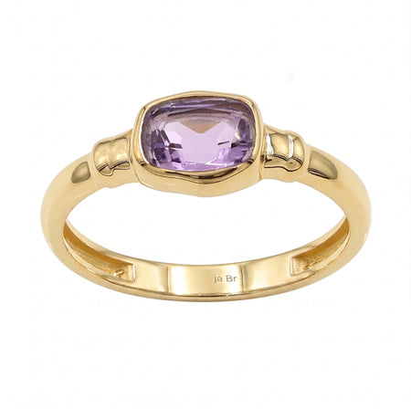 Natural cushion cut amethyst ring for women in 18K gold plated and silver plated finishes with a genuine 5×7 mm purple gemstone.