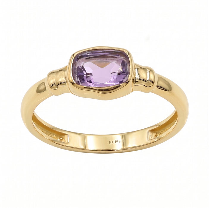 Natural cushion cut amethyst ring for women in 18K gold plated and silver plated finishes with a genuine 5×7 mm purple gemstone.