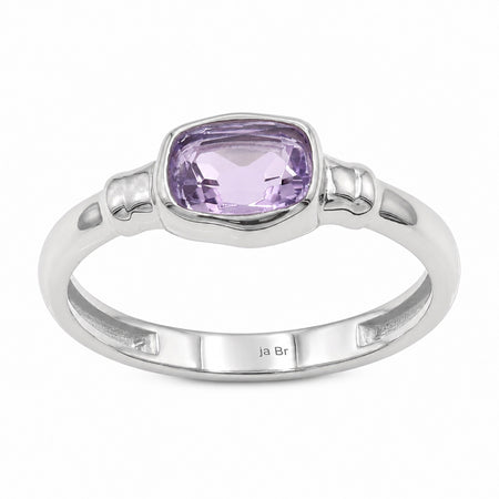 Natural cushion cut amethyst ring for women in 18K gold plated and silver plated finishes with a genuine 5×7 mm purple gemstone.