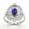 Natural lapis lazuli statement ring with Swarovski crystal accents in silver plated finish.
