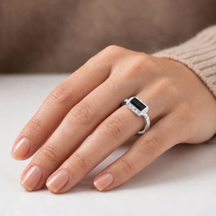 Natural Black Onyx Baguette Ring – 18K Gold & Silver Plated Jewelry