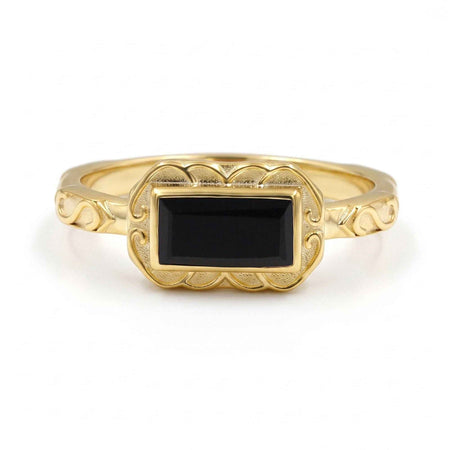 Natural Black Onyx Baguette Ring – 18K Gold & Silver Jewelry