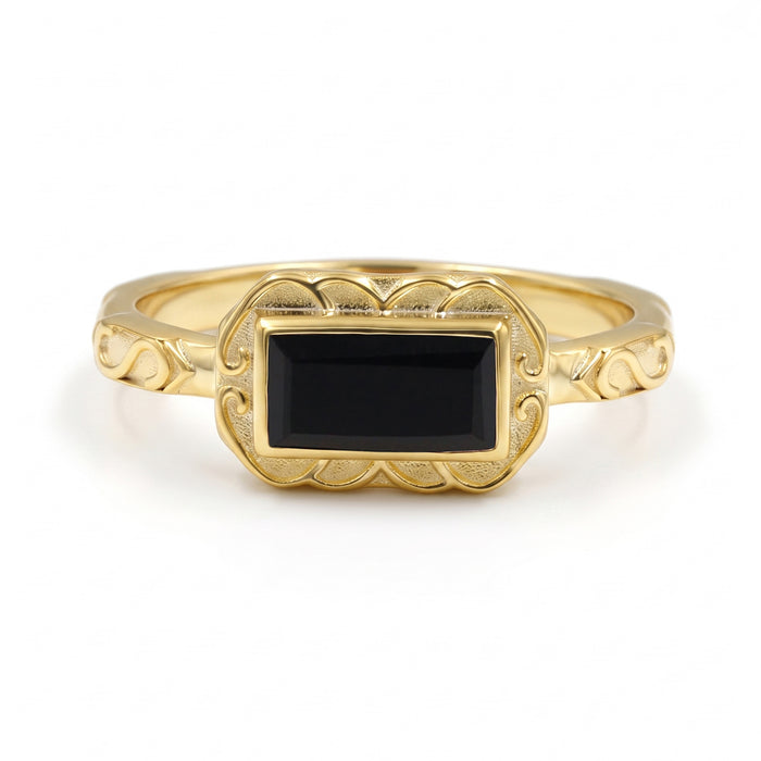 Natural Black Onyx Baguette Ring – 18K Gold & Silver Plated Jewelry