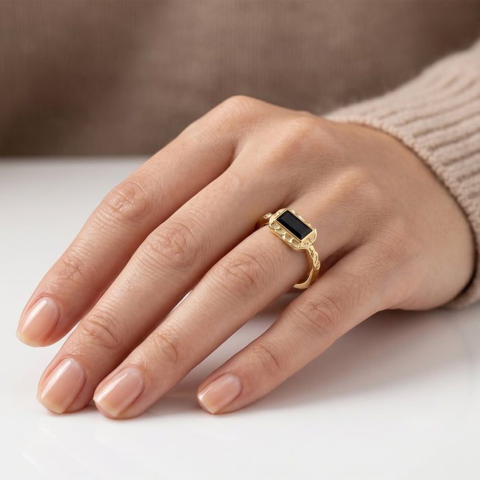Black Onyx Gold Plated Vintage Style Ring
