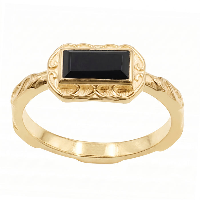 Natural Black Onyx Baguette Ring – 18K Gold & Silver Plated Jewelry