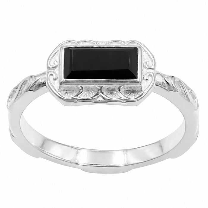 Natural Black Onyx Baguette Ring – 18K Gold & Silver Plated Jewelry