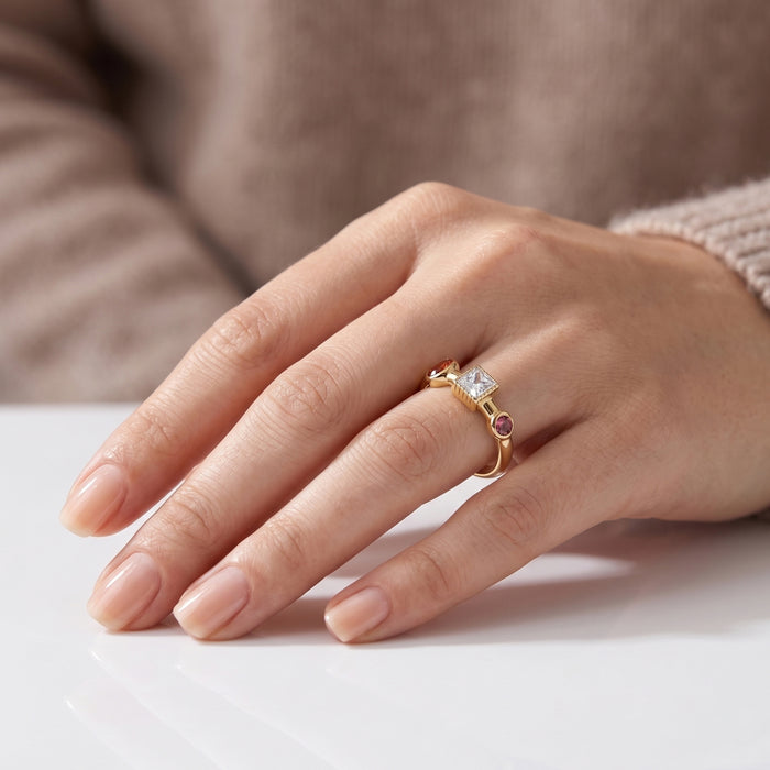 Garnet and Cubic Zirconia Ring