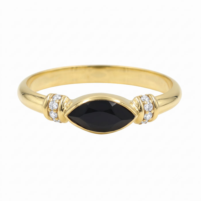 18K Gold & Silver Plated Black Onyx Ring with Swarovski Crystal