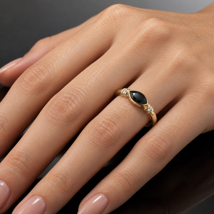 Black Onyx and Cubic Zirconia Statement Ring