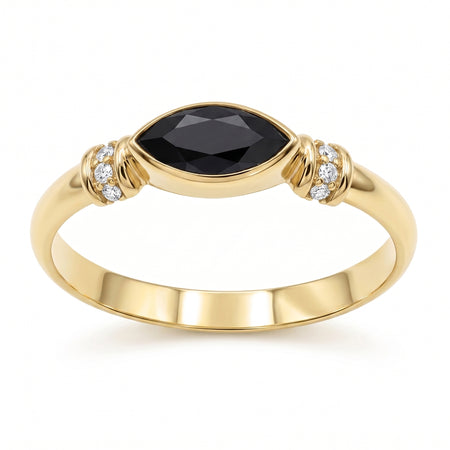 18K Gold & Silver Plated Black Onyx Ring with Swarovski Crystal