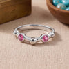 Silver plated adjustable lab grown ruby open ring with two round 3x3mm ruby gemstones for women