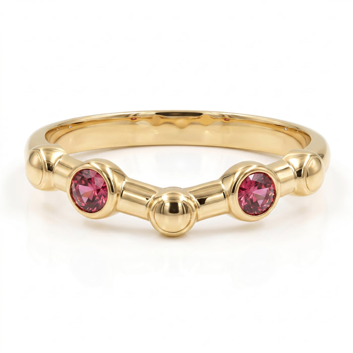 18K gold plated adjustable lab grown ruby open ring with two round 3x3mm ruby gemstones for women