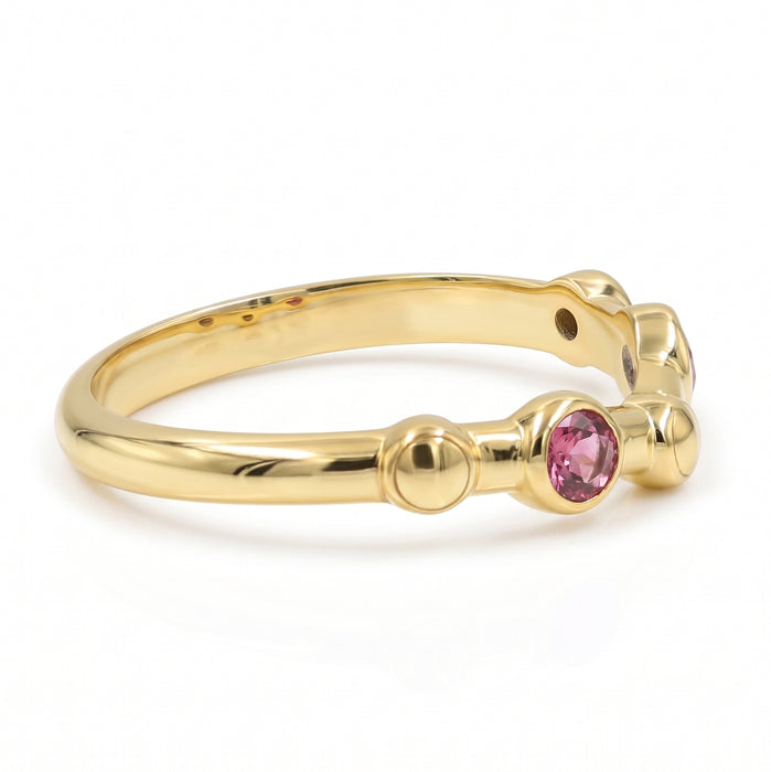 18K gold plated adjustable lab grown ruby open ring with two round 3x3mm ruby gemstones for women