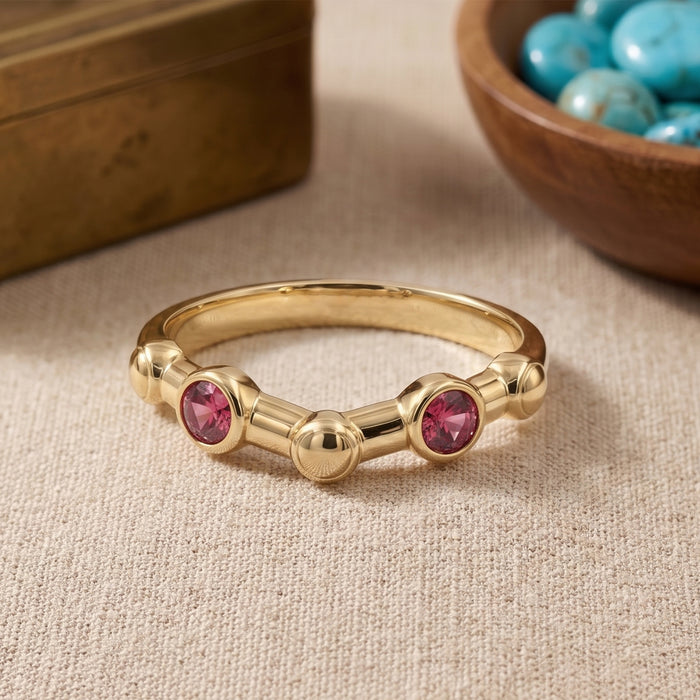 Red Ruby Double Stone Gold Plated Ring