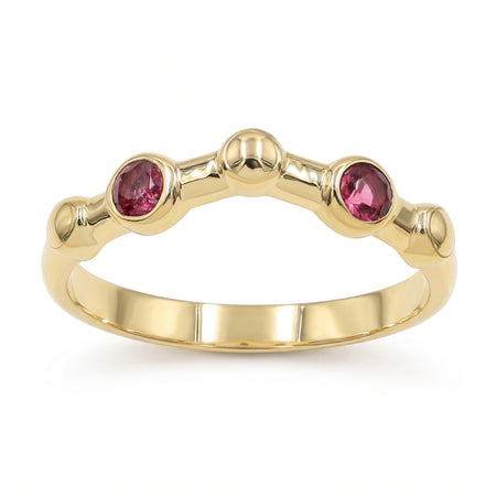 18K gold plated adjustable lab grown ruby open ring with two round 3x3mm ruby gemstones for women