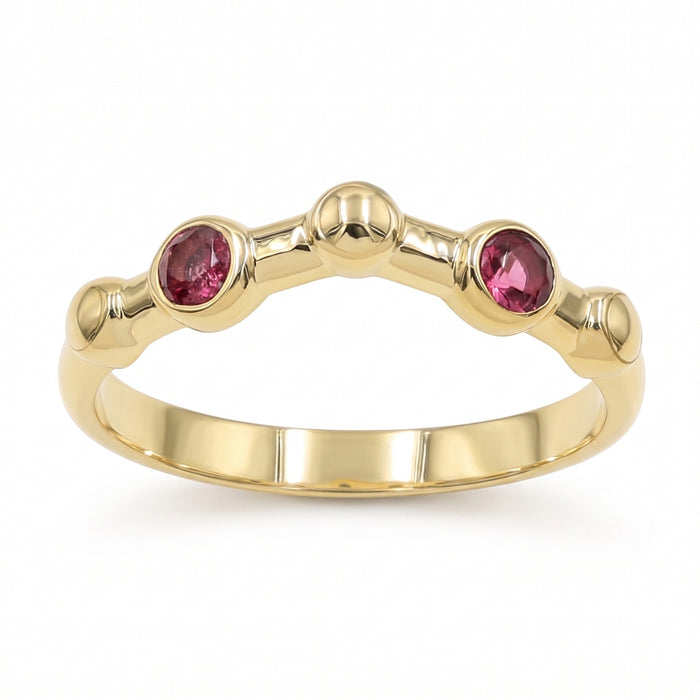 18K gold plated adjustable lab grown ruby open ring with two round 3x3mm ruby gemstones for women