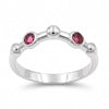 Silver plated adjustable lab grown ruby open ring with two round 3x3mm ruby gemstones for women