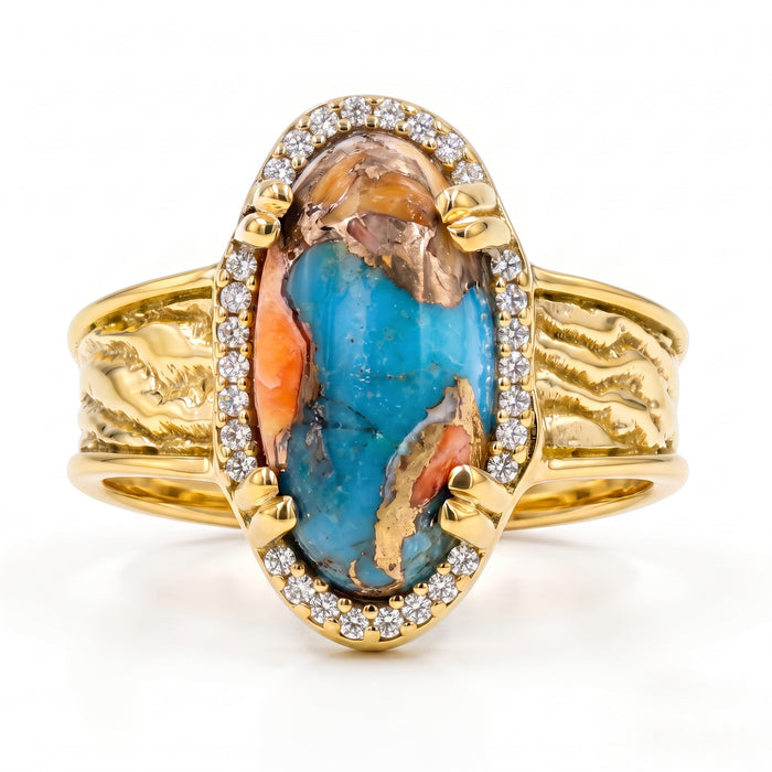Natural Orange Turquoise Statement Ring For Women | 18K Gold Plated