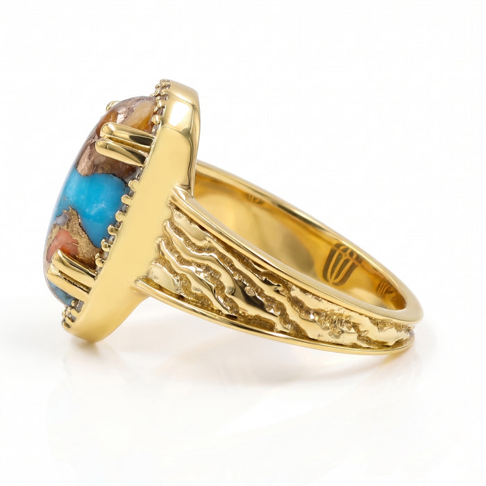 Natural Orange Turquoise Statement Ring For Women | 18K Gold Plated