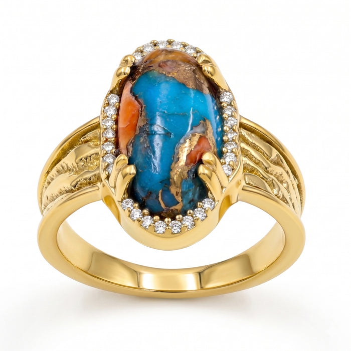 Natural Orange Turquoise Statement Ring For Women | 18K Gold Plated