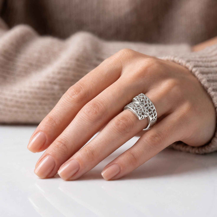 Geometric Cutout Lattice Bypass Ring – Gold & Silver Plated