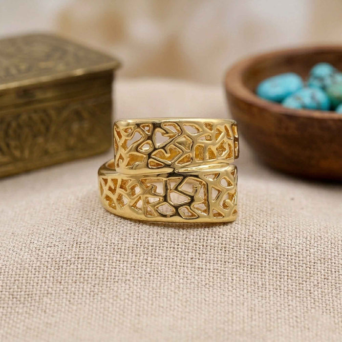Geometric Cutout Lattice Bypass Ring – Gold & Silver Plated