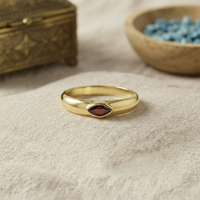 Gold Plated Red Garnet Solitaire Ring