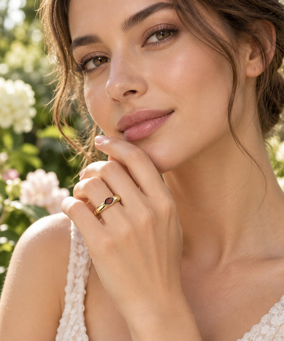 Gold Plated Red Garnet Solitaire Ring