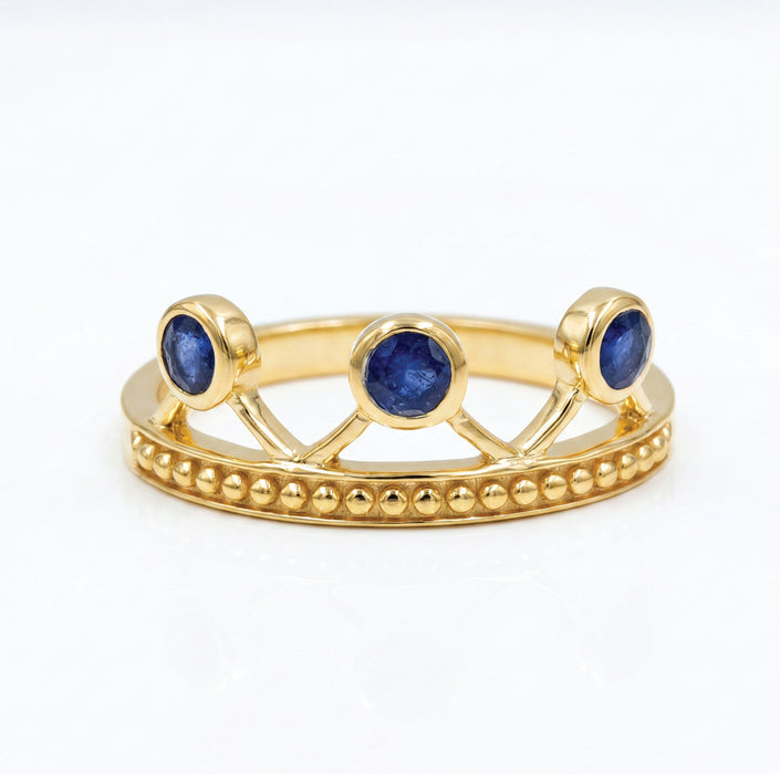 Anillo con corona de zafiro azul natural – Plata de ley 925 bañada en oro de 18K