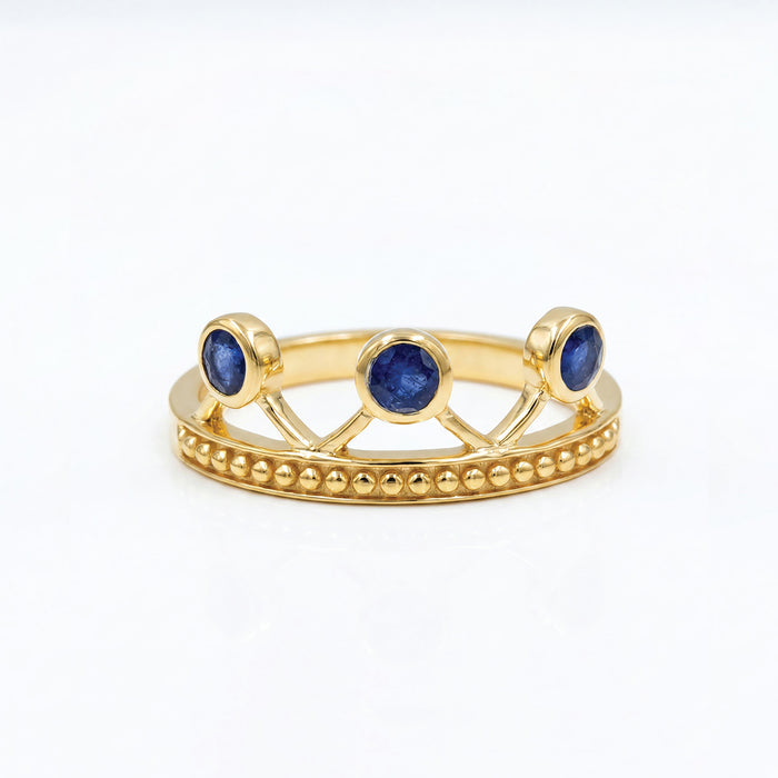 Natural Blue Sapphire Crown Ring – 18K Gold Plated 925 Sterling Silver