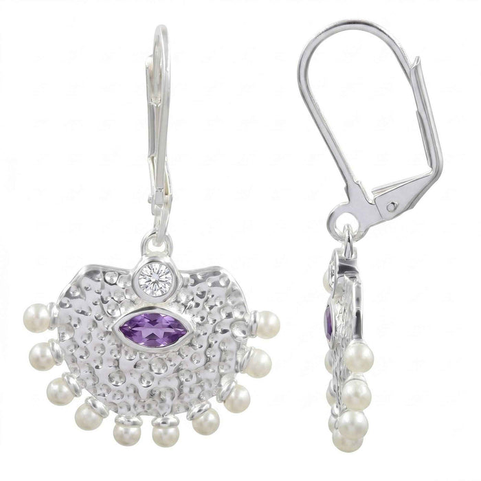 Natural Amethyst & Freshwater Pearl Drop Earrings – 18K Gold Plated