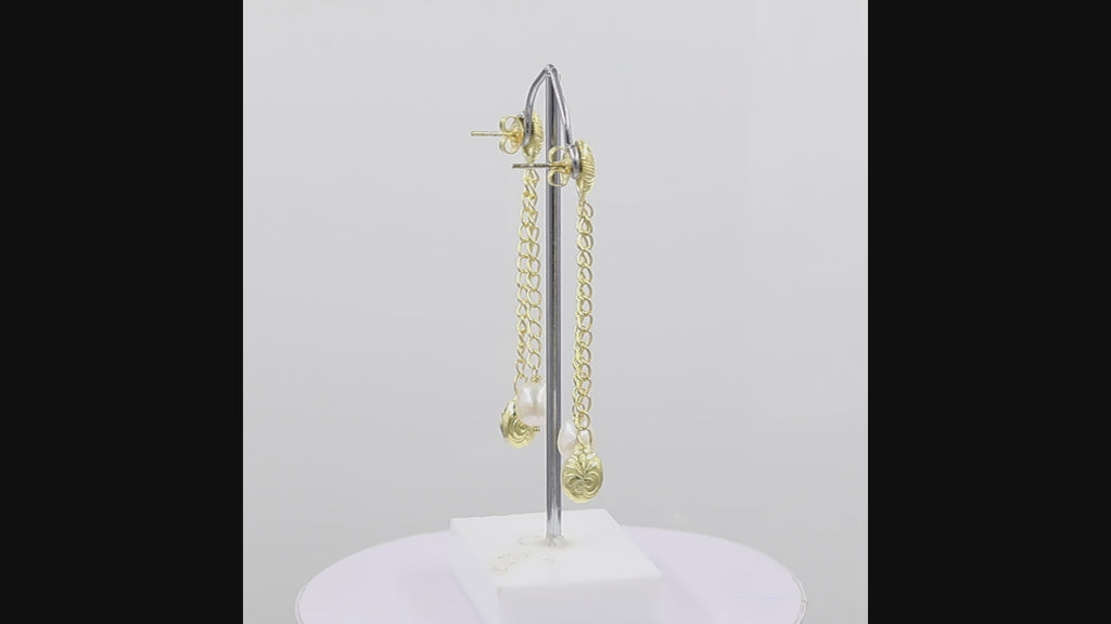 natural freshwater pearl chain drop earrings in 18k gold plated finish