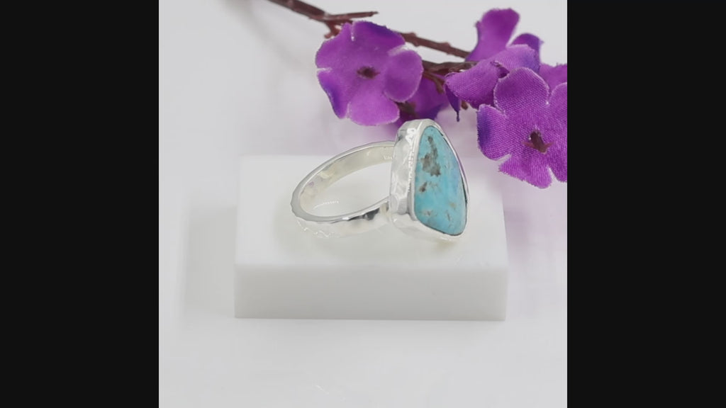 Natural Arizona Turquoise Gemstone Hammered Design Ring