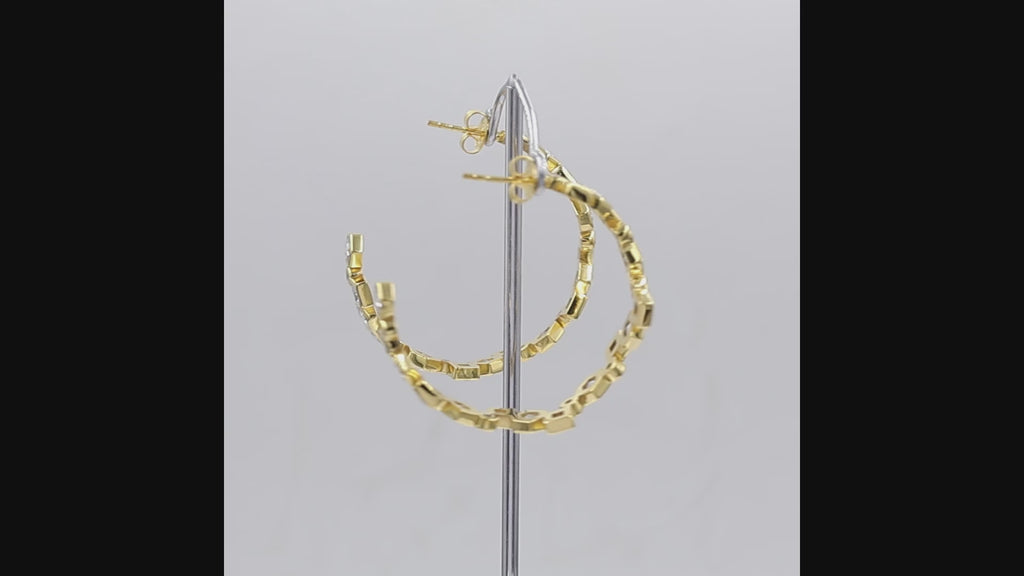 Geometric Swarovski crystal open hoop earrings in 18K gold plated finish