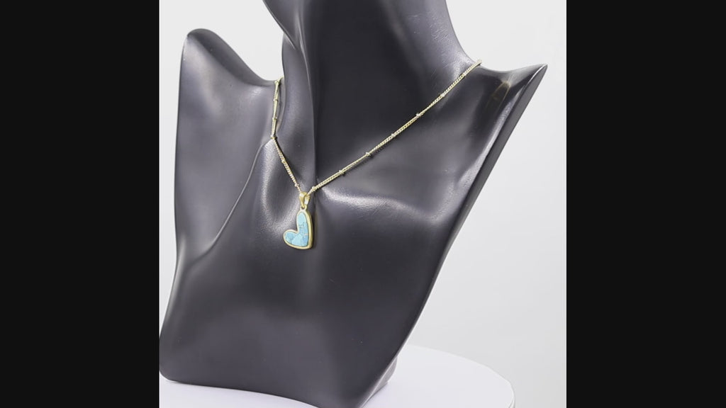 Natural blue turquoise heart pendant necklace in gold and silver plated finish